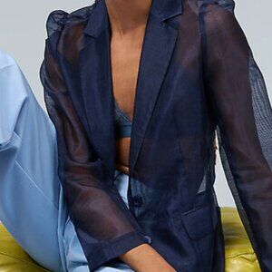BRAND NEW Anthropologie Dolan Left Coast Navy Sheer Organza Blazer Size Large